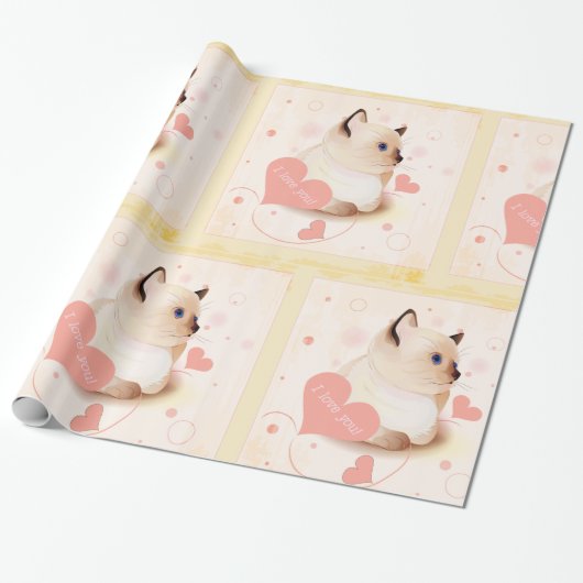 Papier Cadeau Je T'Aime Chat (Déroulé)