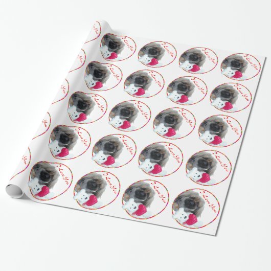 Papier Cadeau Je t'aime chiot Pékinois (Déroulé)