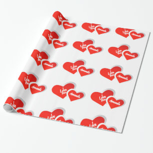 Papier Cadeau "Je t'aime" coeurs mignons de Valentine.