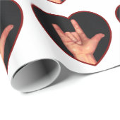 Papier Cadeau Je t'aime dans l'ASL, langue des signes : Coeurs (Coin rond)