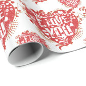 Papier Cadeau Je t'aime Floral Retro Hearts Motif (Coin rond)