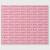Papier Cadeau Je T'Aime Mignonne Romantique Coeurs Rose Typograp (Plat)