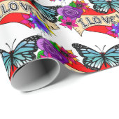 Papier Cadeau Je T'Aime | Saint Valentin Coeur et Rose (Coin rond)