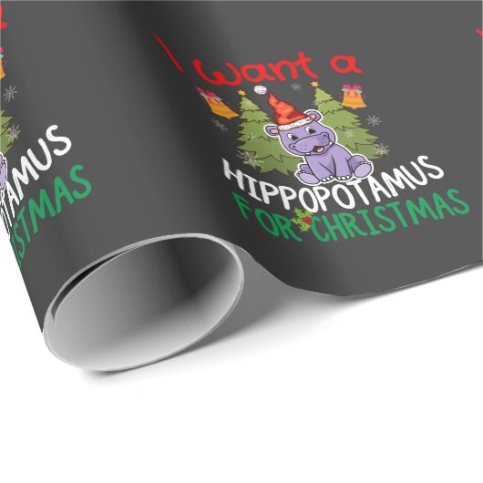 Papier Cadeau Je Veux Hippopotame Pour Noël T-shirt Noteboo (Coin rond)