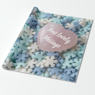 Papier Cadeau Je vous aime avec de beaux coeurs et des flocons d