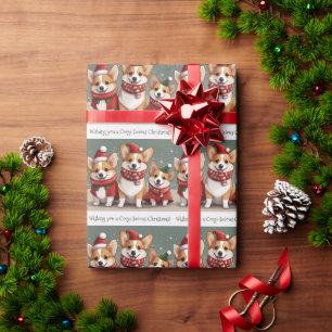 Papier Cadeau Je vous souhaite un Noël Corgi