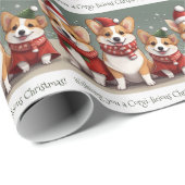 Papier Cadeau Je vous souhaite un Noël Corgi (Coin rond)