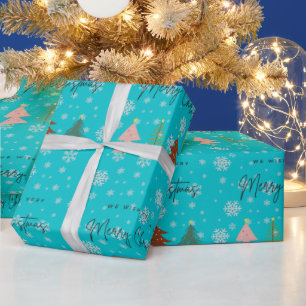 Papier Cadeau Je vous souhaite un très joyeux Noël flocons bleus