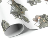 Papier Cadeau Jeep avec 2 soldats de bande dessinée (Coin rond)