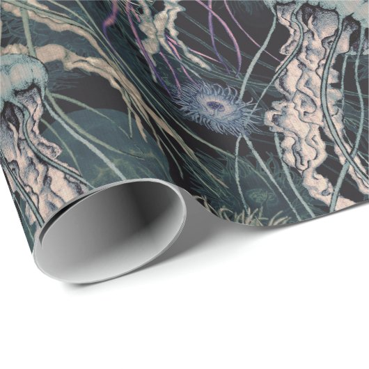 Papier Cadeau Jellyfish et anémones éthériques en Turquoise et r (Coin rond)