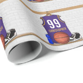 Papier Cadeau Jersey de basket-ball personnalisé violet | Or (Coin rond)