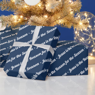 Papier Cadeau Jésus est la raison de la saison Marine Bleu