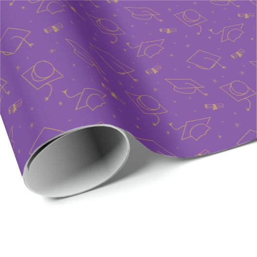 Papier Cadeau Jeu de capot de graduation violet et or (Coin rond)