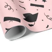 Papier Cadeau Jeu de capuchon de graduation noir rose (Coin rond)