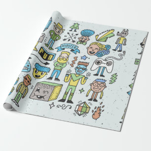 Papier Cadeau Jeu de gribouillis 2. Main vintage colorée