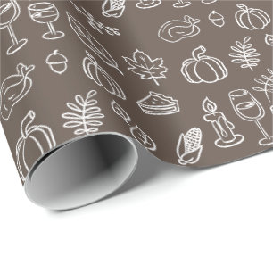 Papier Cadeau Jeu de griffes Brown main tiré Doodle Thanksgiving