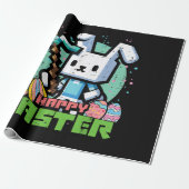 Papier Cadeau Jeu de pixels de lapin de Pâques heureux  (Déroulé)