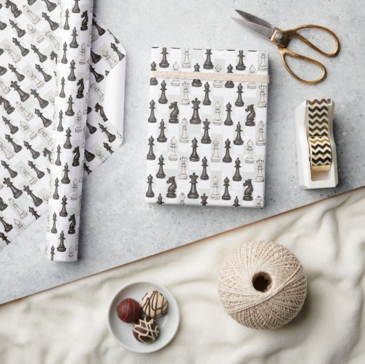 Papier Cadeau Jeu d'échecs Classique moderne noir et blanc (Artisanat)