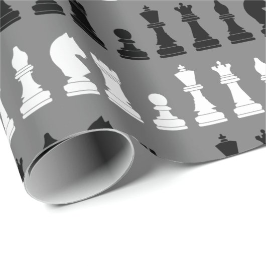 Papier Cadeau Jeu d'échecs gris moderne Motif (Coin rond)