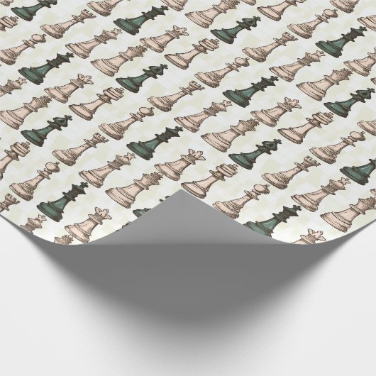 Papier Cadeau Jeu d'échecs Moderne Blanc et Vert Classique (Coin)