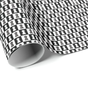 Papier Cadeau Jeu d'échecs noir et blanc Allover