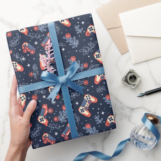 Papier Cadeau Jeu et jeux Thème Bleu Noël (Cadeaux)