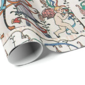 PAPIER CADEAU JEUNE FILLE,RUBANS COLORÉS TOURBILLONNENT,CUPIDON (Coin rond)