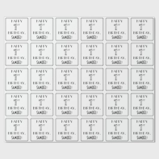 Papier Cadeau JEUX 1ER ANNIVERSAIRE ; Style Art Déco ; Nom perso (Couture)