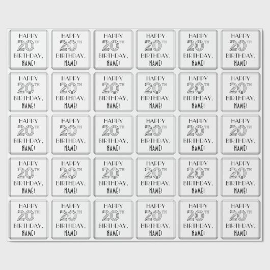 Papier Cadeau JEUX 20E ANNIVERSAIRE ; Style Art Déco ; Nom perso (Plat)