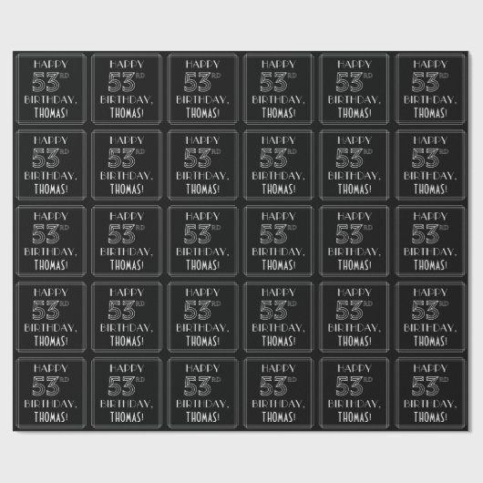 Papier Cadeau JEUX 53E ANNIVERSAIRE ; Style Art Déco avec/ Nom p (Plat)