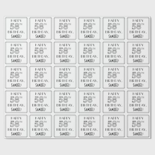 Papier Cadeau JEUX 58E ANNIVERSAIRE ; Style Art Déco ; Nom perso (Plat)