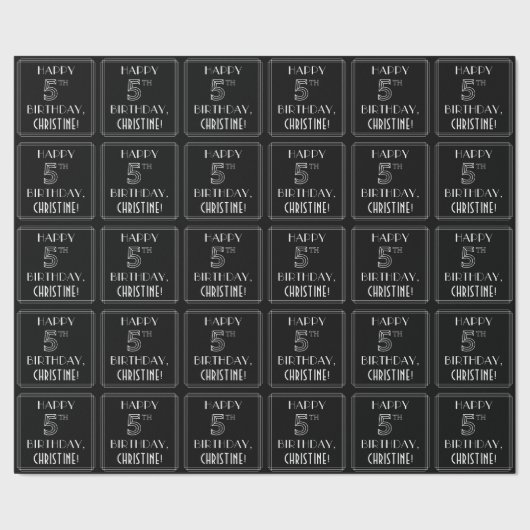 Papier Cadeau JEUX 5E ANNIVERSAIRE ; Style Art Déco avec/ Nom pe (Couture)