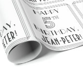 Papier Cadeau JEUX 5E ANNIVERSAIRE ; Style Art Déco ; Nom person (Coin rond)