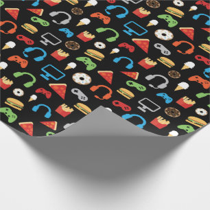 Papier Cadeau Jeux Vidéo Enfants Gamer Snacks Pizza Donuts Amuse