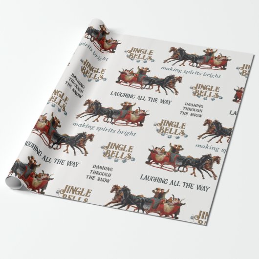 Papier Cadeau Jingle Bells Sleigh Ride Noël Vintage (Déroulé)