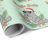 Papier Cadeau Jingle Shells Tropical Santa Manatee Christmas (Coin rond)