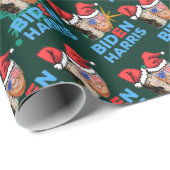 Papier Cadeau joe biden et kamala harris noël santa hat (Coin rond)