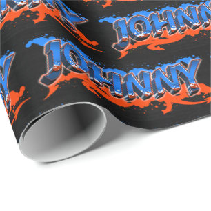 Papier Cadeau Johnny Prénom Nom Graffiti bleu orange