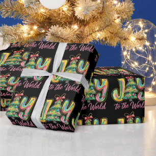 Papier Cadeau Joie au monde Néon Arbre de Noël Pinceau
