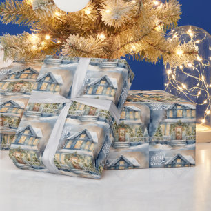 Papier Cadeau Joie au monde Noël Nuit enneigée Maison 