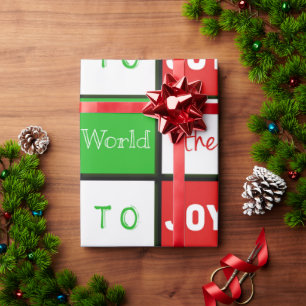 Papier Cadeau Joie Au Monde Typographie Carreaux Noël