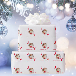 Papier Cadeau Joie de Noël blanc rouge photo