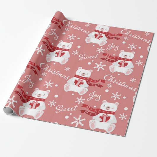 Papier Cadeau Joie de Noël doux Ours (Déroulé)