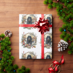 Papier Cadeau Joie de Noël du Setter Gordon – Art canin saisonni