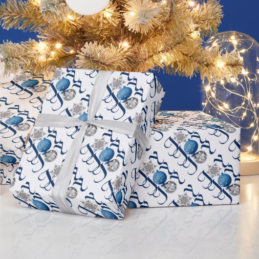 Papier Cadeau Joie de Noël en argent bleu (Vacances)