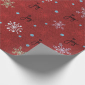 Papier Cadeau Joie de Noël et flocons de neige sur rouge (Coin)