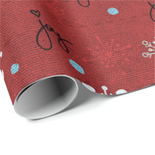 Papier Cadeau Joie de Noël et flocons de neige sur rouge