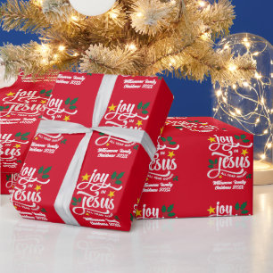 Papier Cadeau Joie en Jésus Nom de famille de Noël chrétien