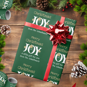 Papier Cadeau Joie ! Joyeux Chic Rustique Script Vert Noël