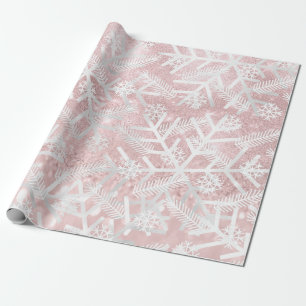 Papier Cadeau Joie rose blanche de flocon de neige de vacances